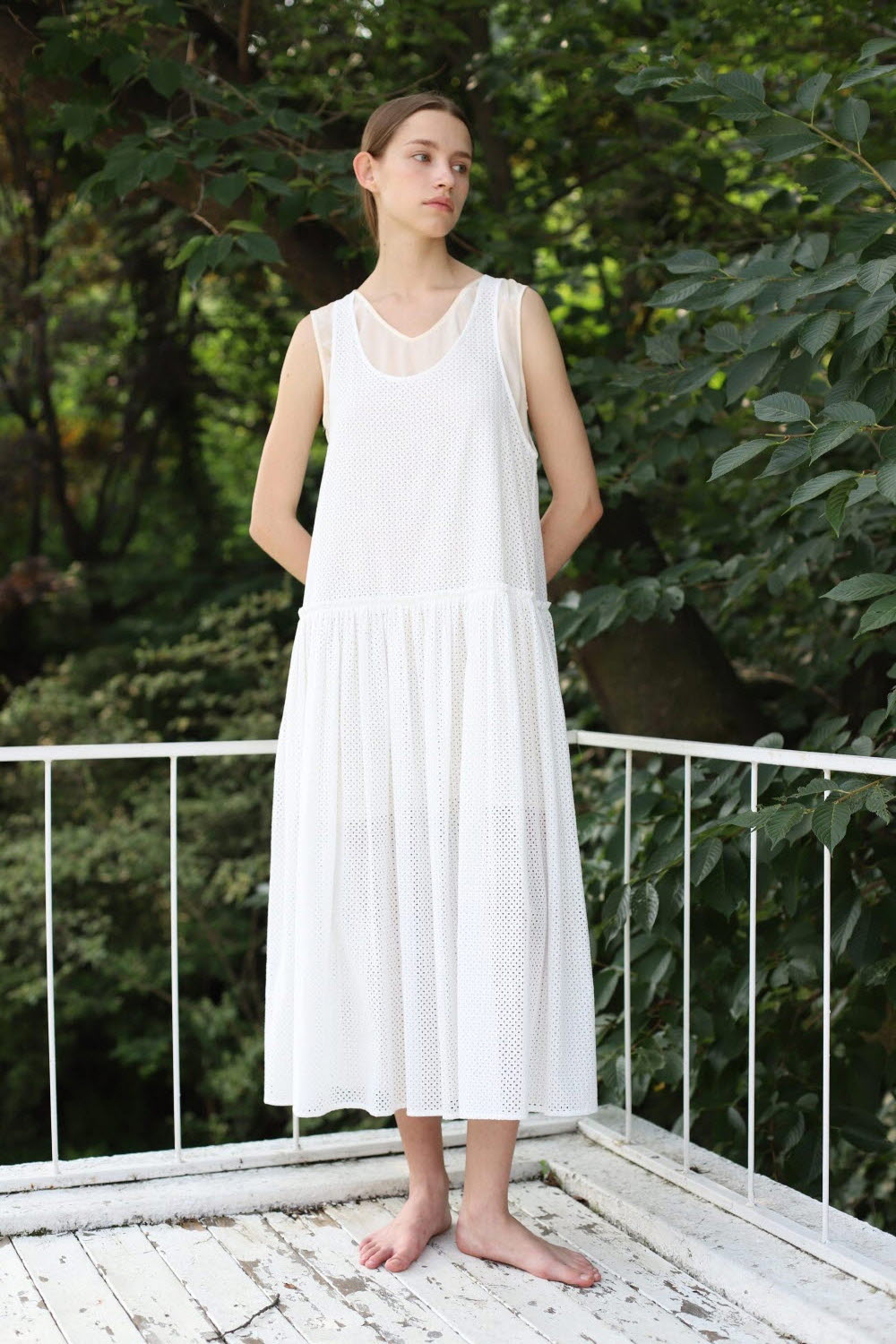 Dress V Layered Sleeveless White