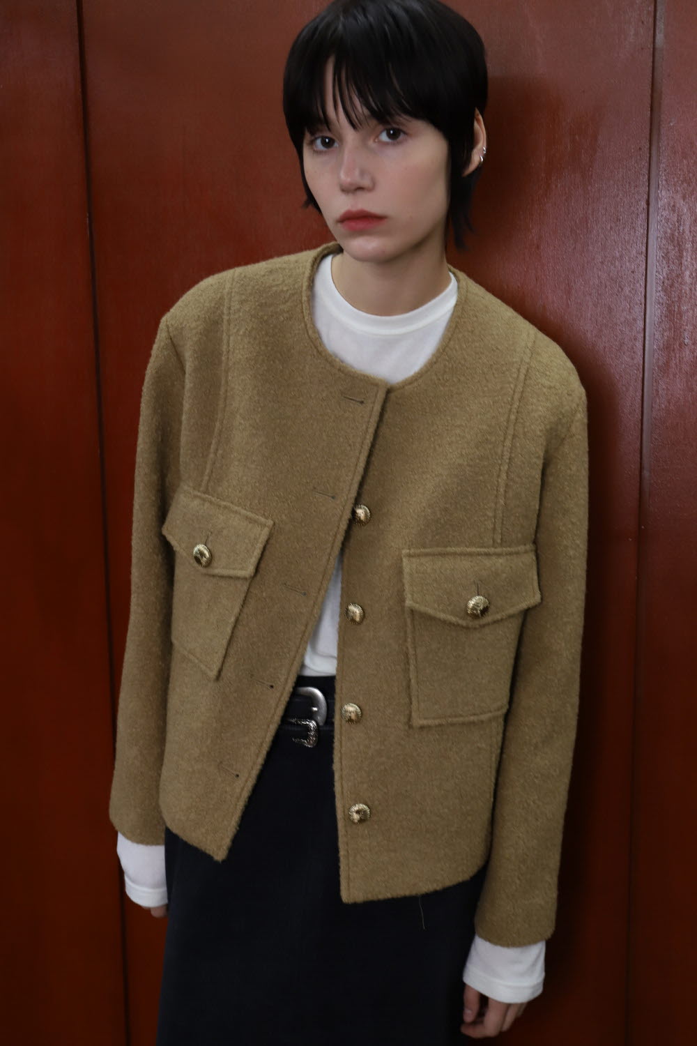 SOLD OUT *** Jacket Round Crop Boucle Beige