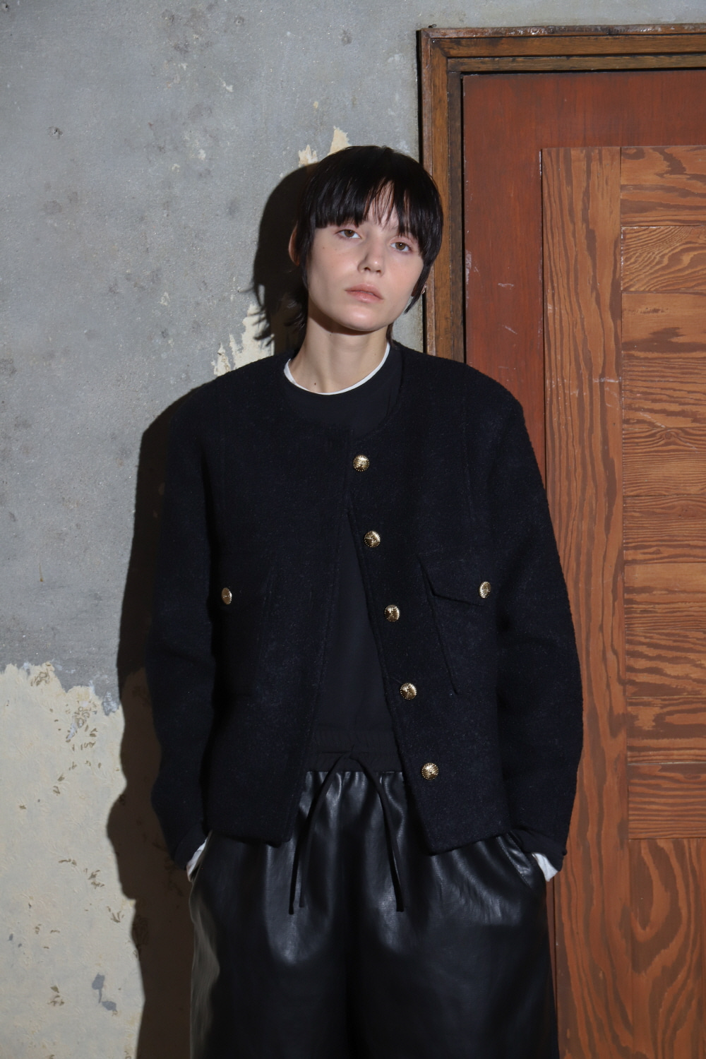 SOLD OUT ***  Jacket Round Crop Boucle Black