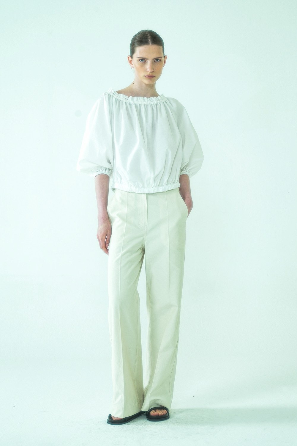 SOLD OUT ***  Pants Semi Wide Cream